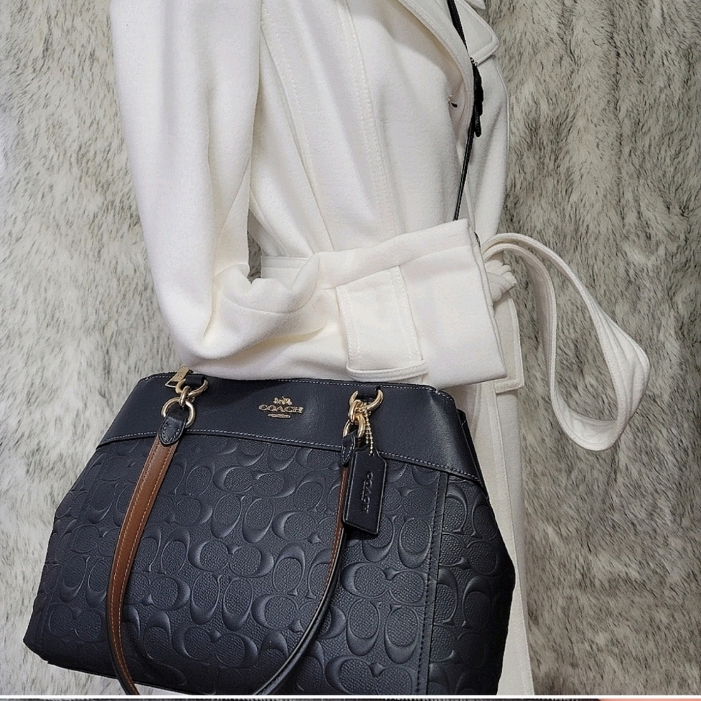 Coach Signature Leather Embossed Purse Bag 3in1 Covertable Designer Satchel - Picture 3 of 12